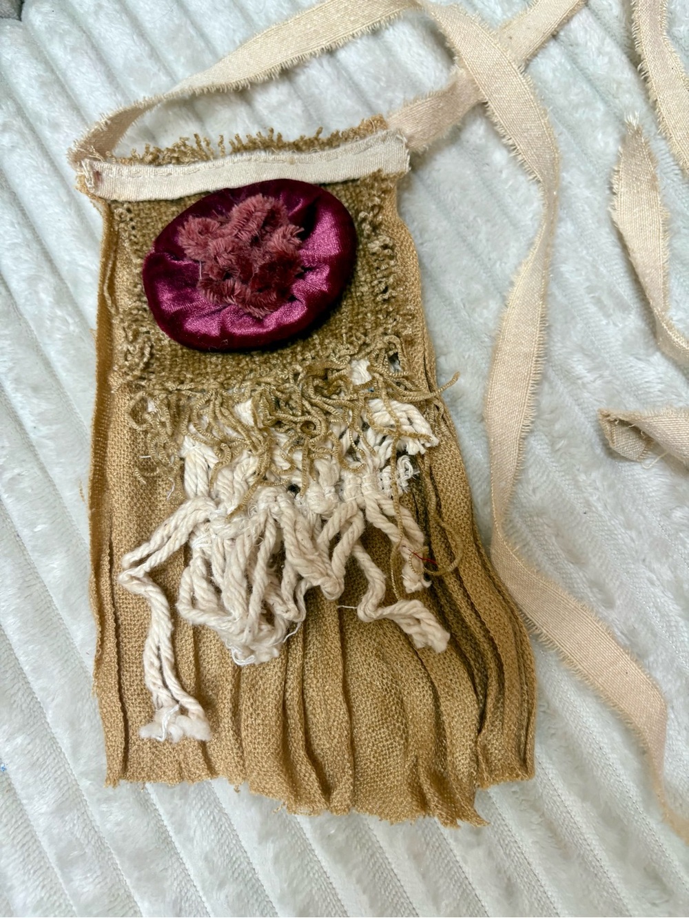 Boho Fringe Jabot  Collar Necklace with Wine Velvet Accent